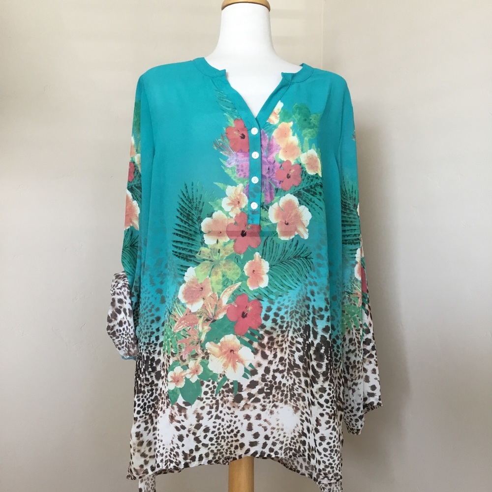 Soft Surroundings Women’s Blouse Animal Floral Print Size No Tag